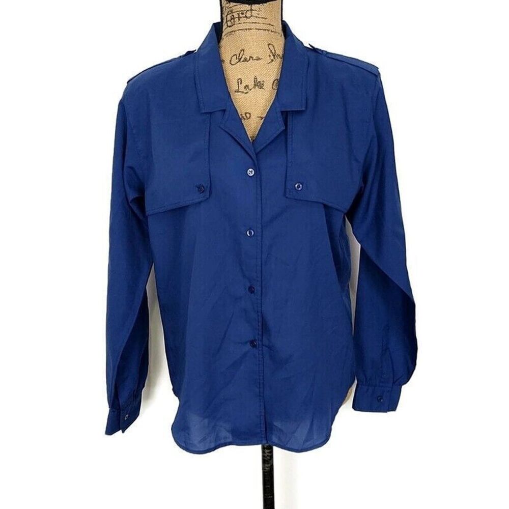 Vintage Diane Von Furstenburg Womens sz 10 Top Blue Button Up Long Sleeve Collar
